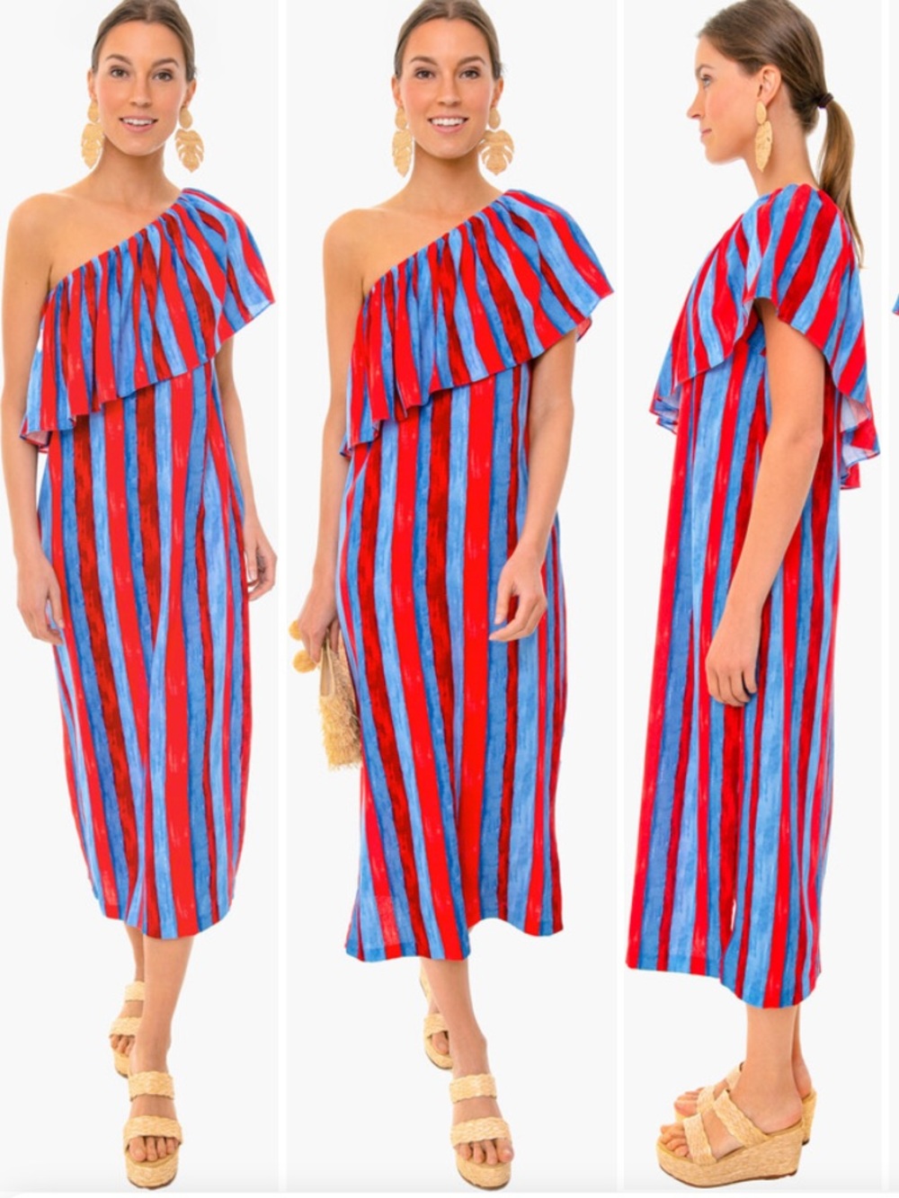 Pomander Place Painterly Stripe Florencia Midi Dress Size Medium